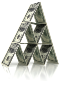 A pyramid of 100 dollar bills