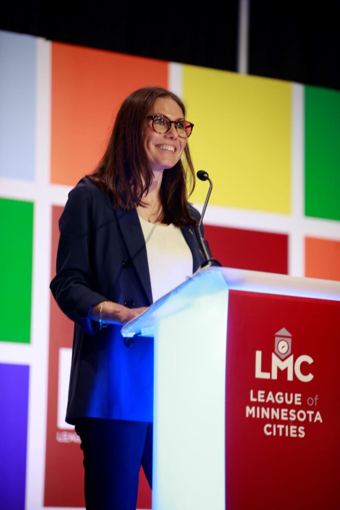 League of Minnesota Cities President Jenny Max addresses attendees at the League of Minnesota Cities Annual Conference on Thursday, June 22.