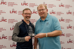 Clinton Rogers and Ron Johnson are pictured at the May LMC Board of Directors meeting.