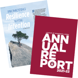 An image of the front of the LMC Annual Report 2021-22 and an image of the article Promoting Resilience With Intention.