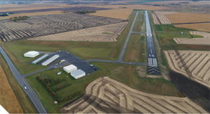 Bird's eye view of an airport runway