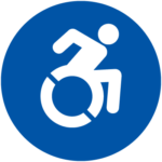 simple icon representing an individual using a wheelchair 