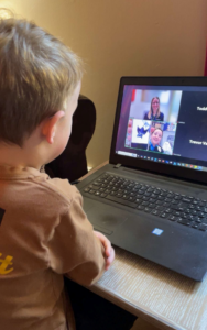 A student tunes in for the virtual Books and Badges