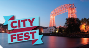 "City Fest." The Duluth lift bridge at night.
