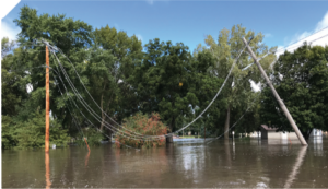Sagging power lines dangerously close to the water.