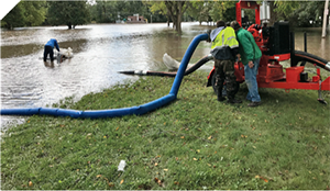 Pumping out a flooded ditch.