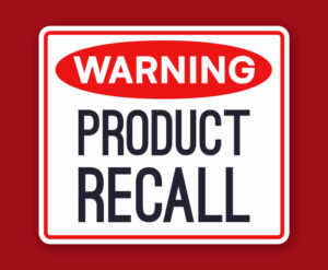 Product recall warning label over red background