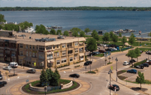 Aerial photo of downtown Forest Lake, MN.