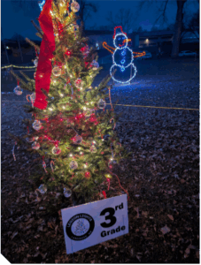 A small tree decked with holiday lights.