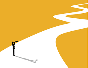 image of a person looking down a long road